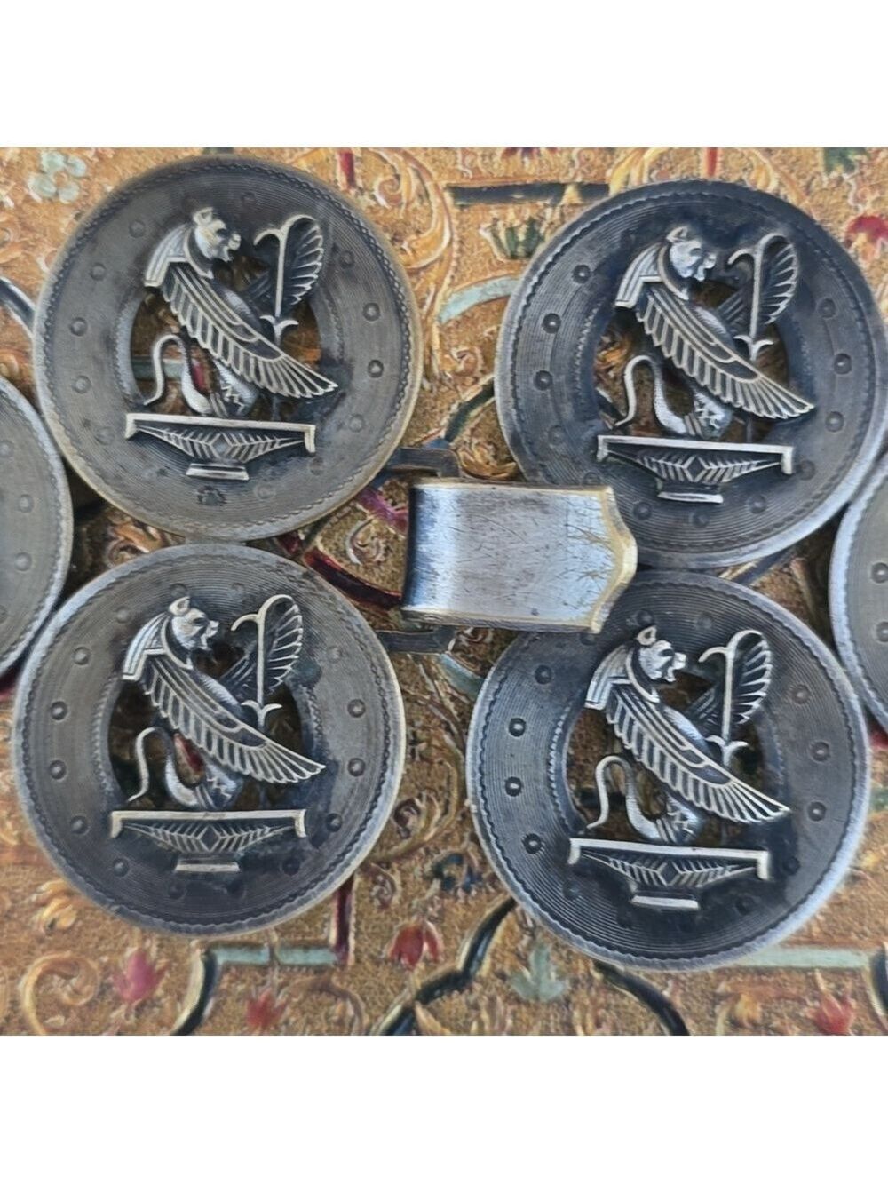Vintage Egyptian Mythical Beast Brass or Bronze Six Medallion Buckle - Picture 2 of 9